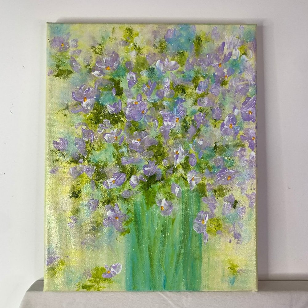 Abstract Floral Acrylic Painting "Bouquet 1" -  8" x 10" Stretched Canvas Art